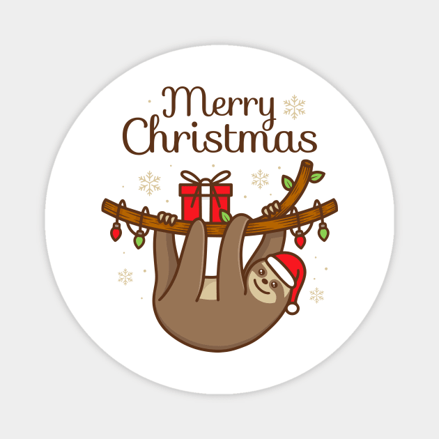 Cute Sloth Christmas Illustration Magnet by Alundrart